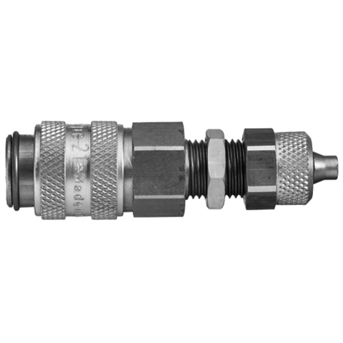 45596800 Coupling - Dry Break - Panel Mount Double shut-off quick couplings with flatsealing or dry-break system for leak-free design. (KL series). On the coupling and plug, our leak-free coupling systems have valves that build up no dead-space volume. As such, when the connection is broken, no drops of the medium being channelled are able to escape. This variant is especially suitable for transporting aggressive media or in sensitive environments like in cleanrooms.