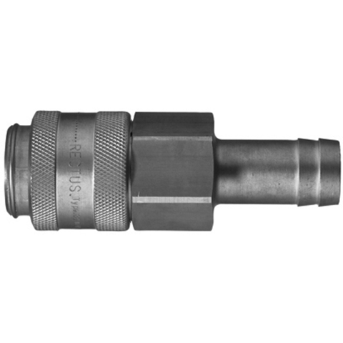 46427790 Coupling - Dry Break - Hose Barb Double shut-off quick couplings with flatsealing or dry-break system for leak-free design. (KL series). On the coupling and plug, our leak-free coupling systems have valves that build up no dead-space volume. As such, when the connection is broken, no drops of the medium being channelled are able to escape. This variant is especially suitable for transporting aggressive media or in sensitive environments like in cleanrooms.