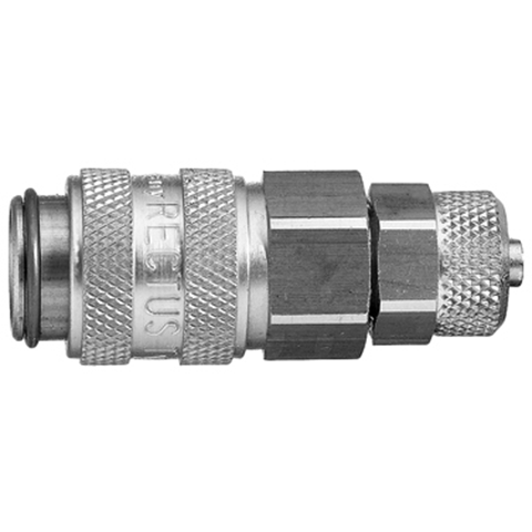 47361000 Coupling - Dry Break - Plastic Hose Connection Double shut-off quick couplings with flatsealing or dry-break system for leak-free design. (KL series). On the coupling and plug, our leak-free coupling systems have valves that build up no dead-space volume. As such, when the connection is broken, no drops of the medium being channelled are able to escape. This variant is especially suitable for transporting aggressive media or in sensitive environments like in cleanrooms.