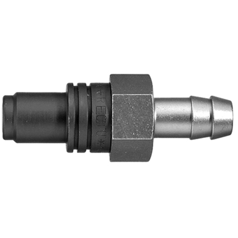 48310580 Nipple - Dry Break - Hose Barb Double shut-off nipple with flatsealing or dry-break system for leak-free design. (KL series). On the coupling and plug, our leak-free coupling systems have valves that build up no dead-space volume. As such, when the connection is broken, no drops of the medium being channelled are able to escape. This variant is especially suitable for transporting aggressive media or in sensitive environments like in cleanrooms.