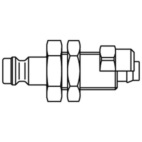 48831200 Nippel - Enkel Afsluitend - Schotbevestiging Enkel afsluitende ( single shut-off) snelkoppelingen werken zonder klep in de nippel. De doorstroming wordt gestagneerd zodra de verbinding wordt verbroken. (Rectus SF series)