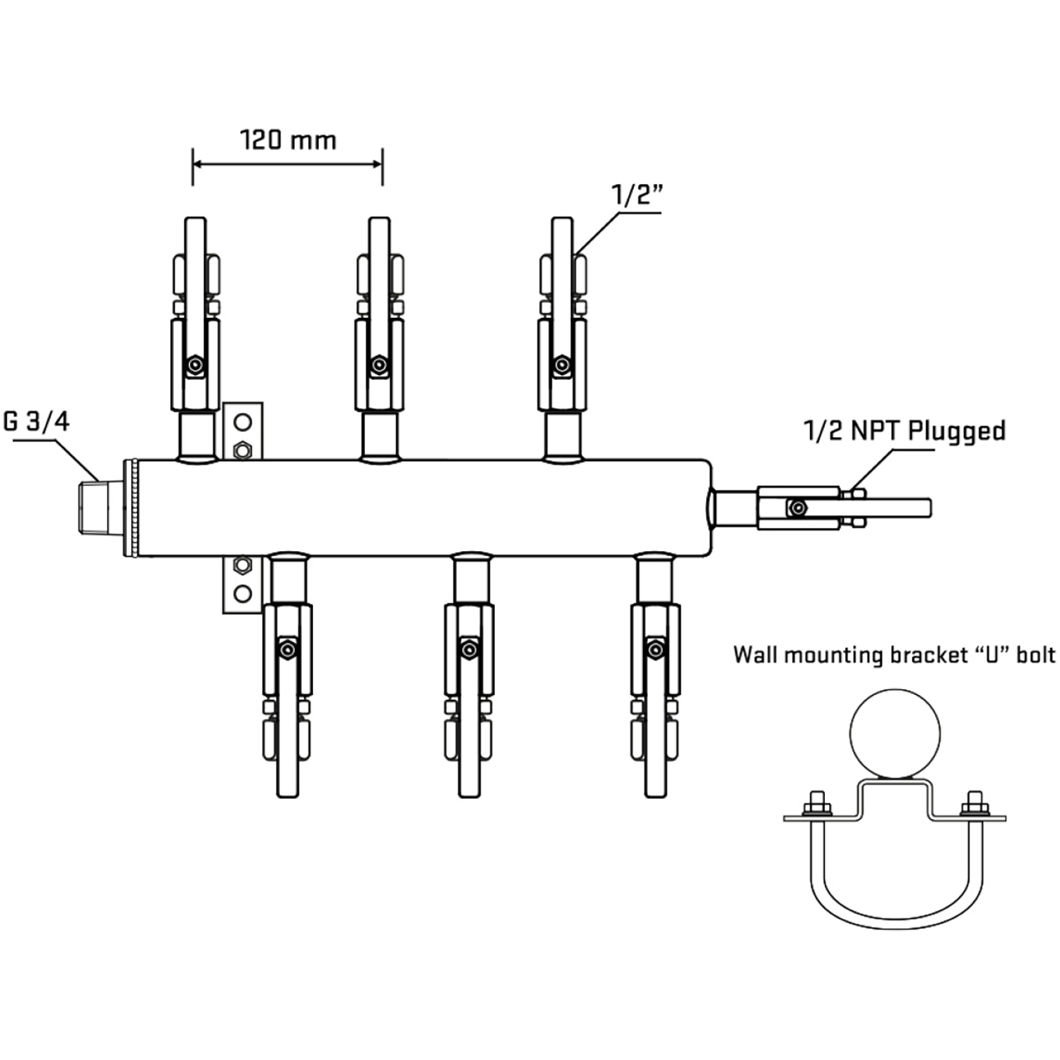 M5F1B120411 Manifolds Stainless Steel Double Sided